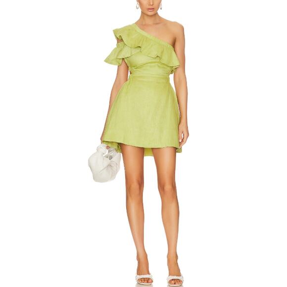 Sovere Promise Reversible Green One Shoulder Linen Mini Dress Size S - Picture 1 of 4
